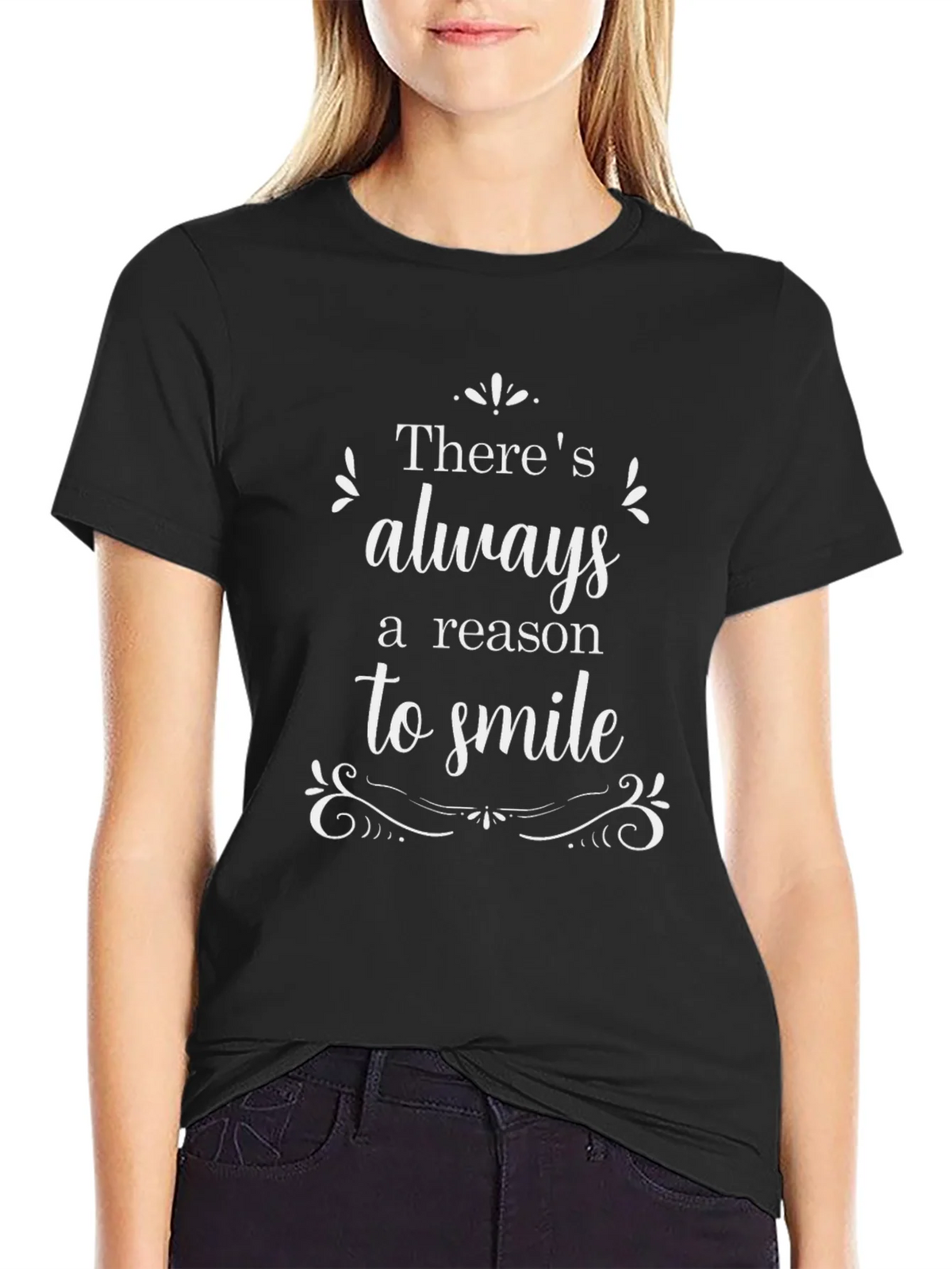 Always A Reason To Smile Black Graphic T-Shirt