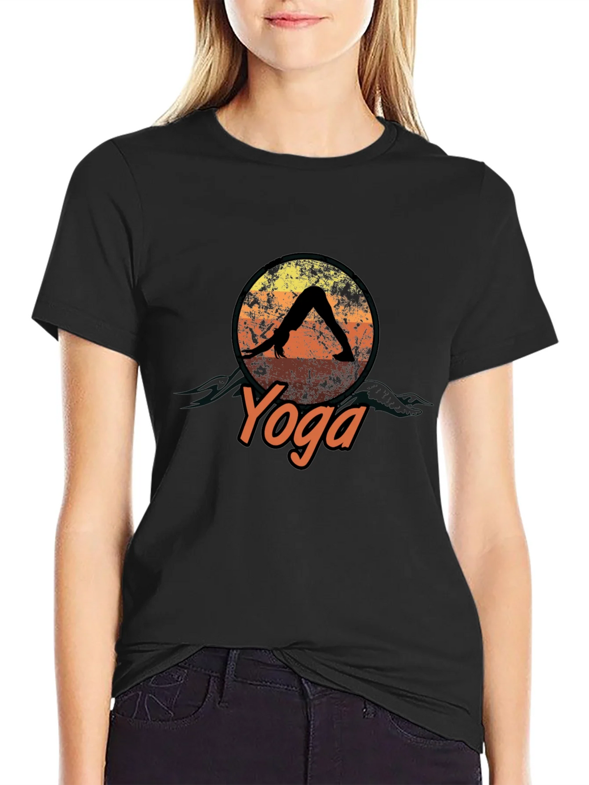 Yoga Pose Graphic T-Shirt - Relaxed Fit Black