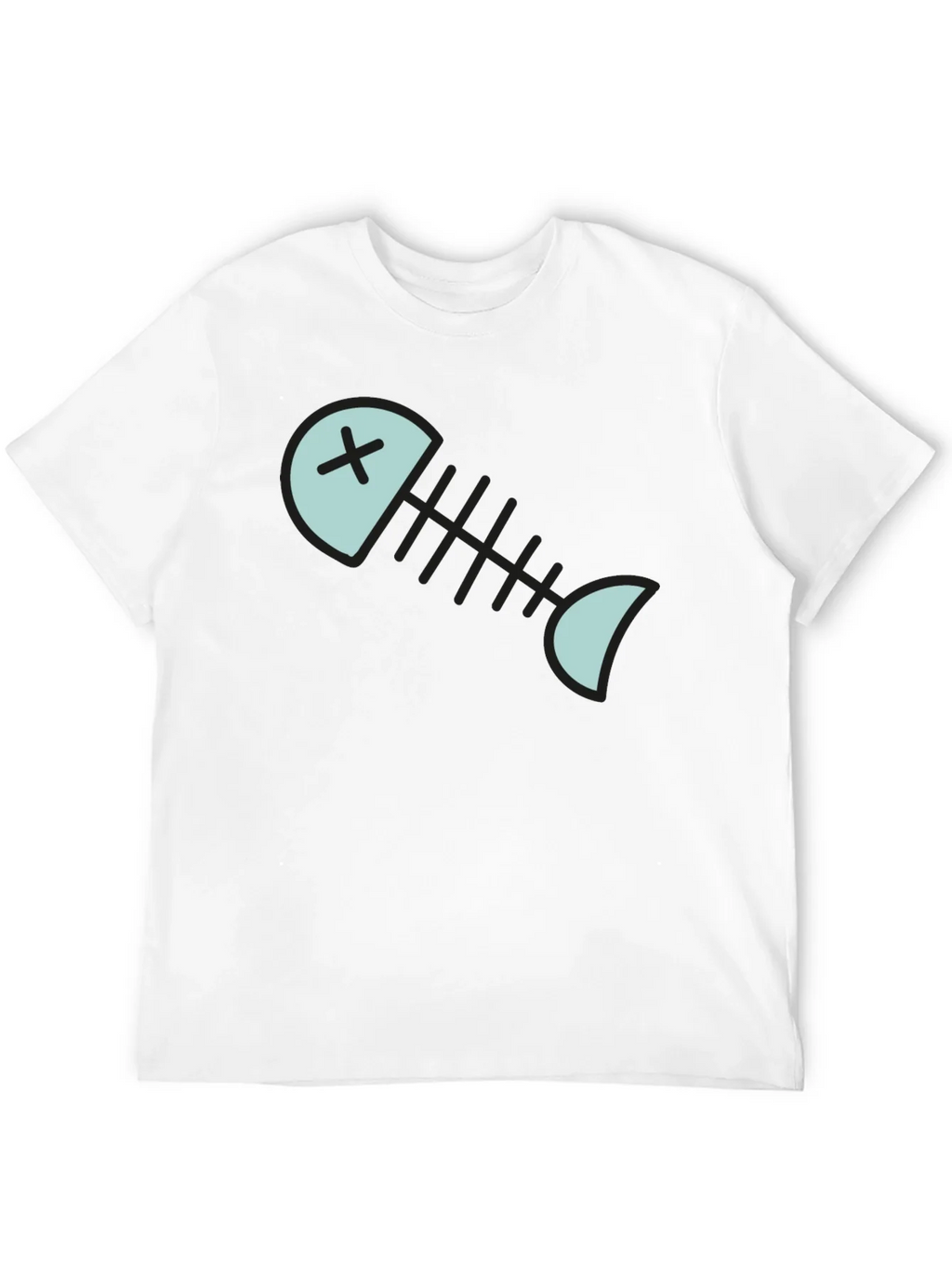 Cartoon Fish Skeleton Graphic Tee - Black