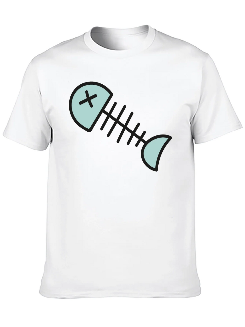 Cartoon Fish Skeleton Graphic Tee - Black