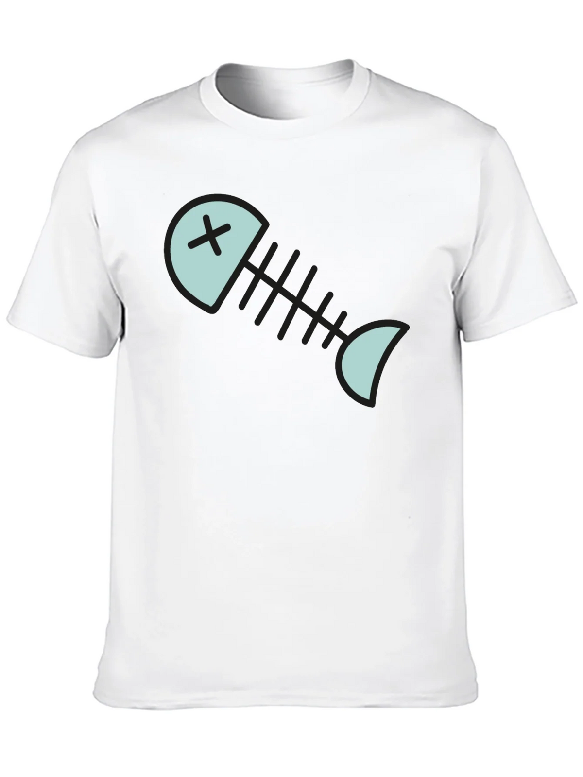 Cartoon Fish Skeleton Graphic Tee - Black
