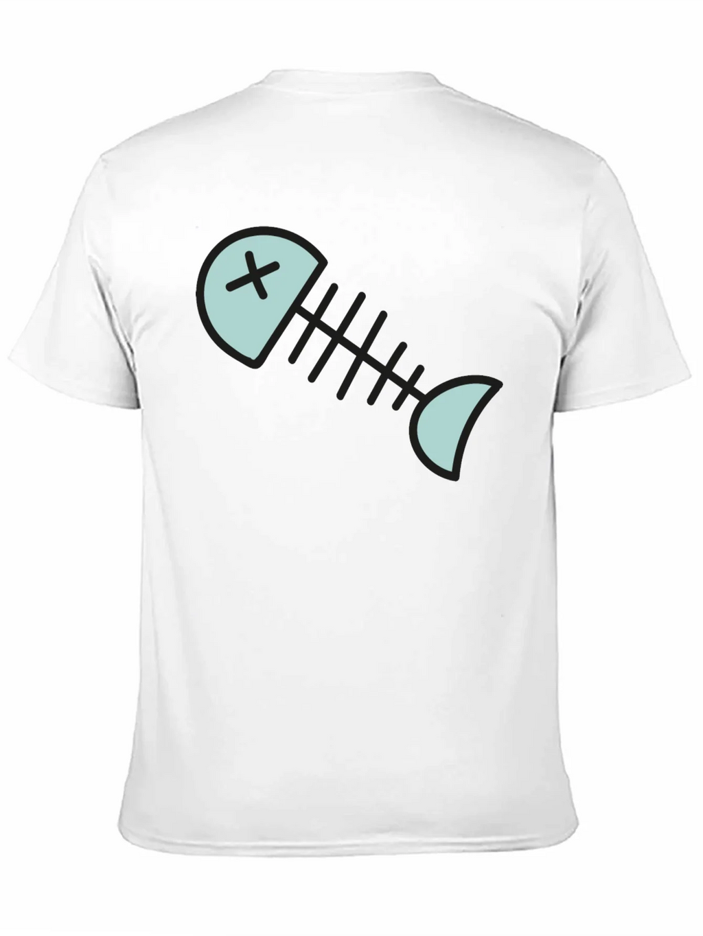 Cartoon Fish Skeleton Graphic Tee - Black