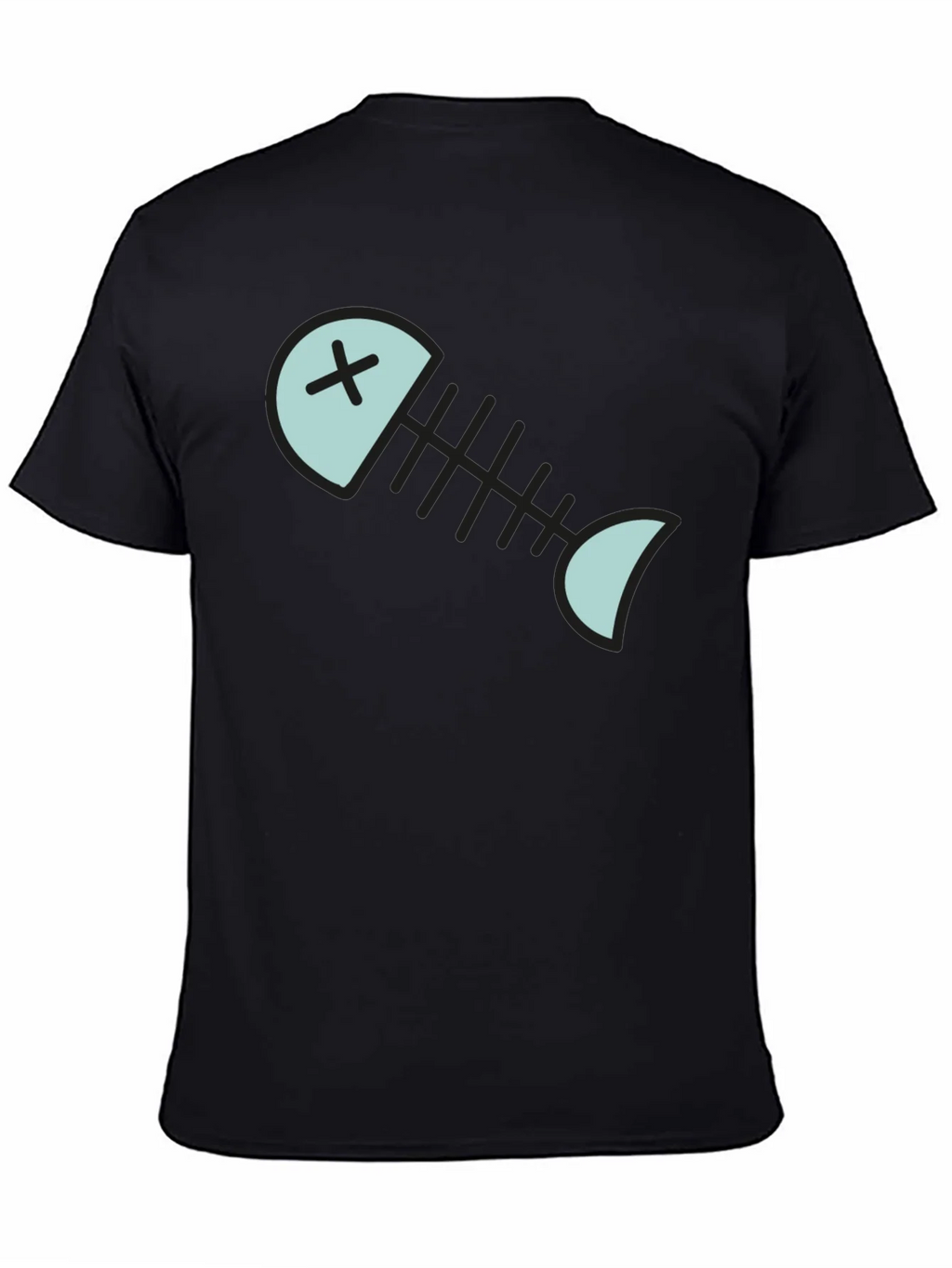Cartoon Fish Skeleton Graphic Tee - Black