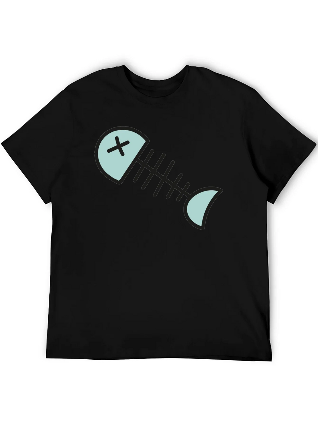 Cartoon Fish Skeleton Graphic Tee - Black