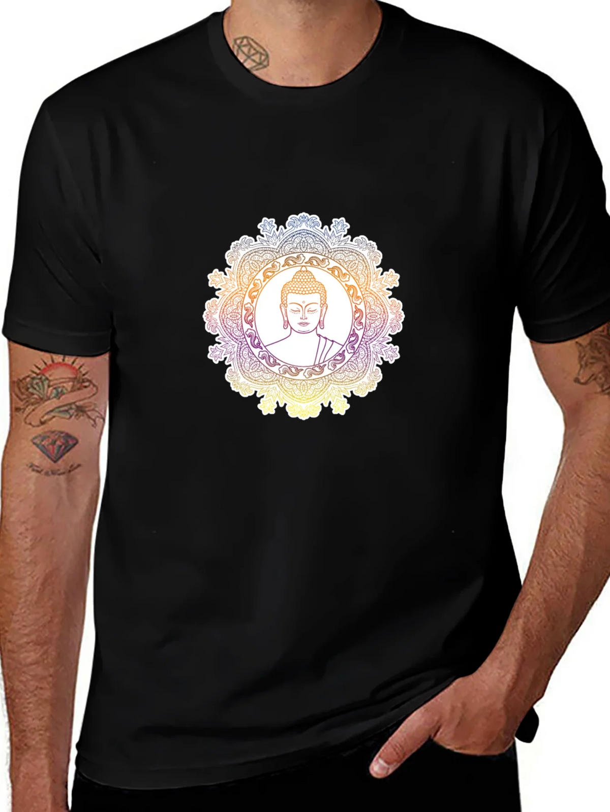 Buddha Mandala Graphic T-Shirt - Black