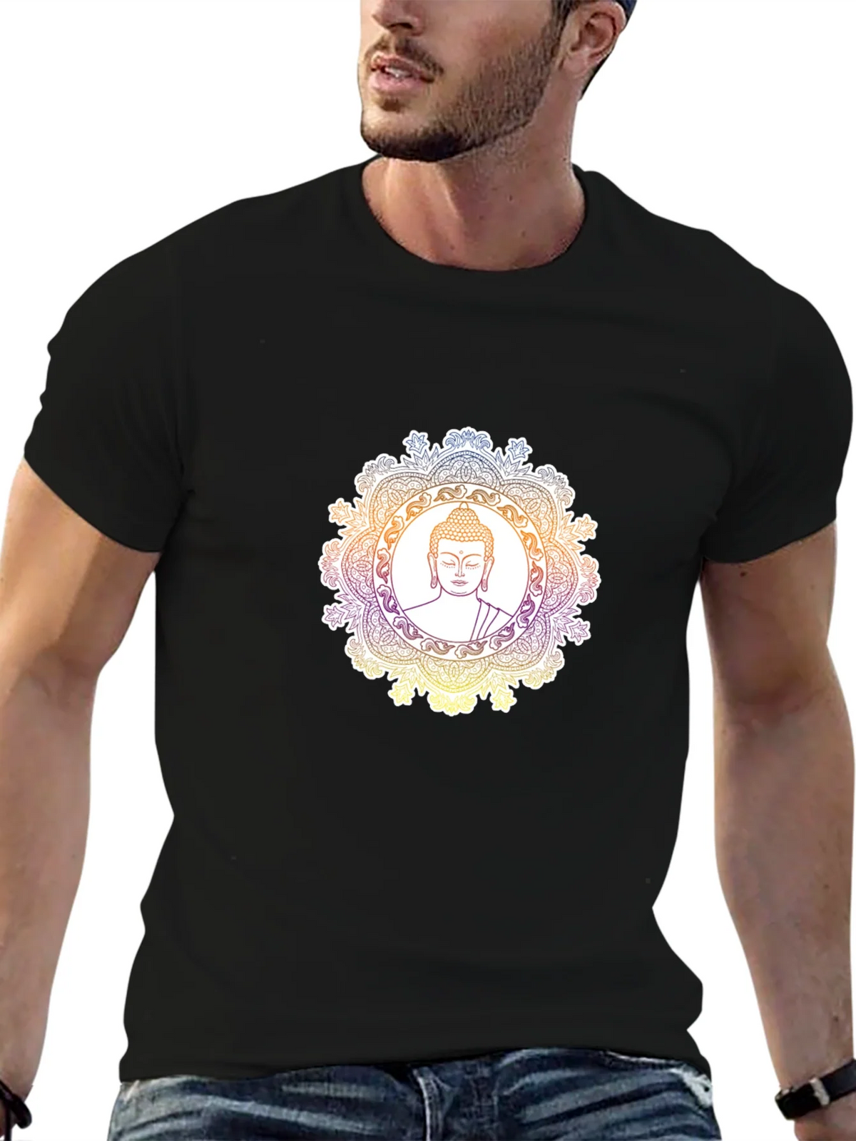 Buddha Mandala Graphic T-Shirt - Black