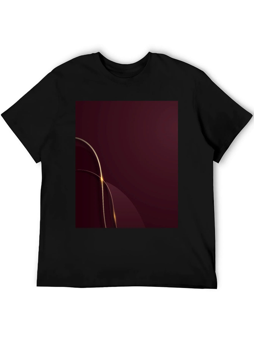 Stylish Black Tee with Abstract Burgundy & Gold Design
