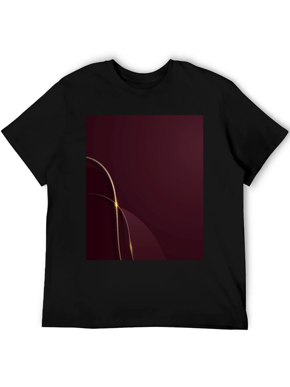Stylish Black Tee with Abstract Burgundy & Gold Design
