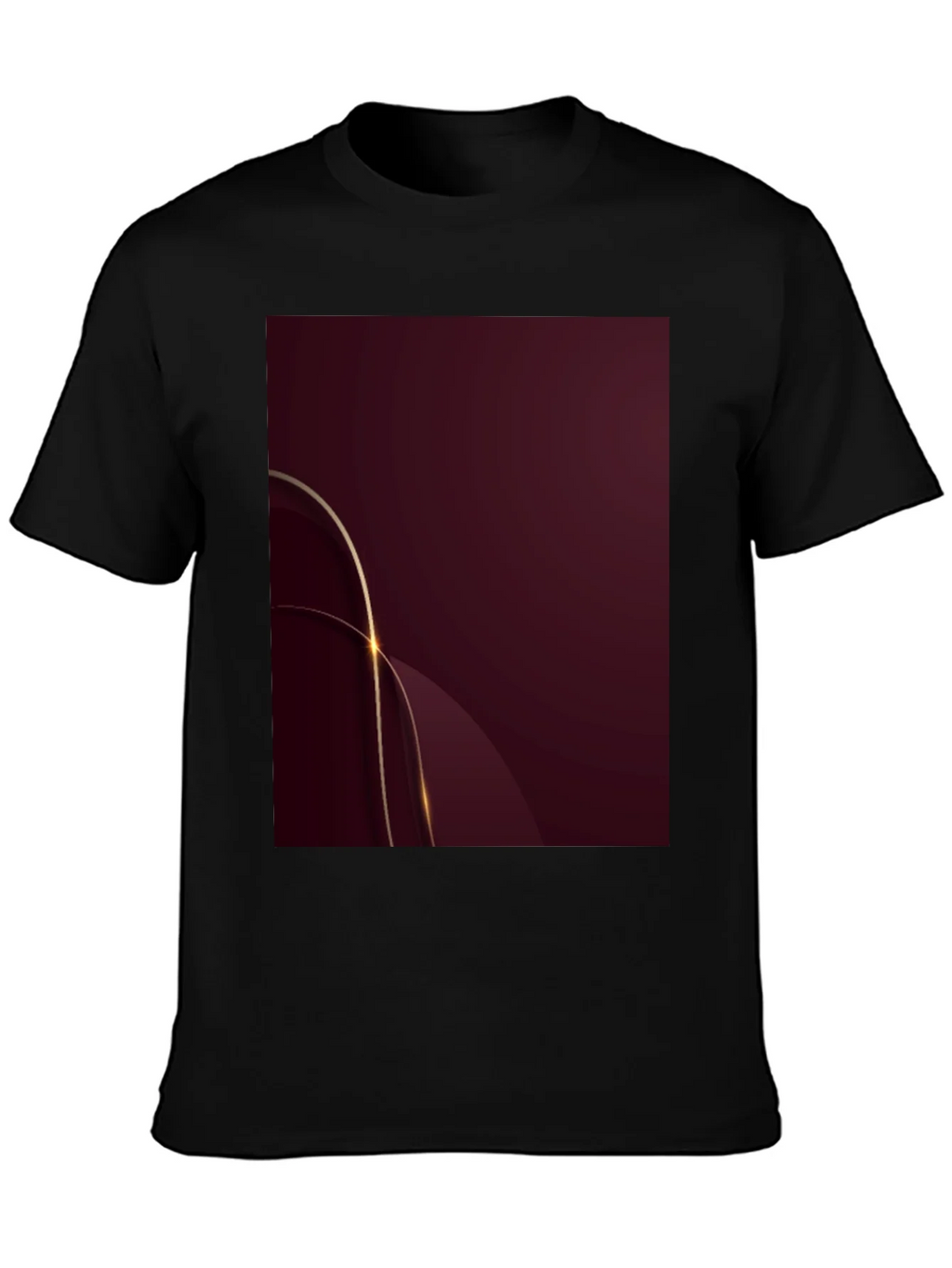 Stylish Black Tee with Abstract Burgundy & Gold Design