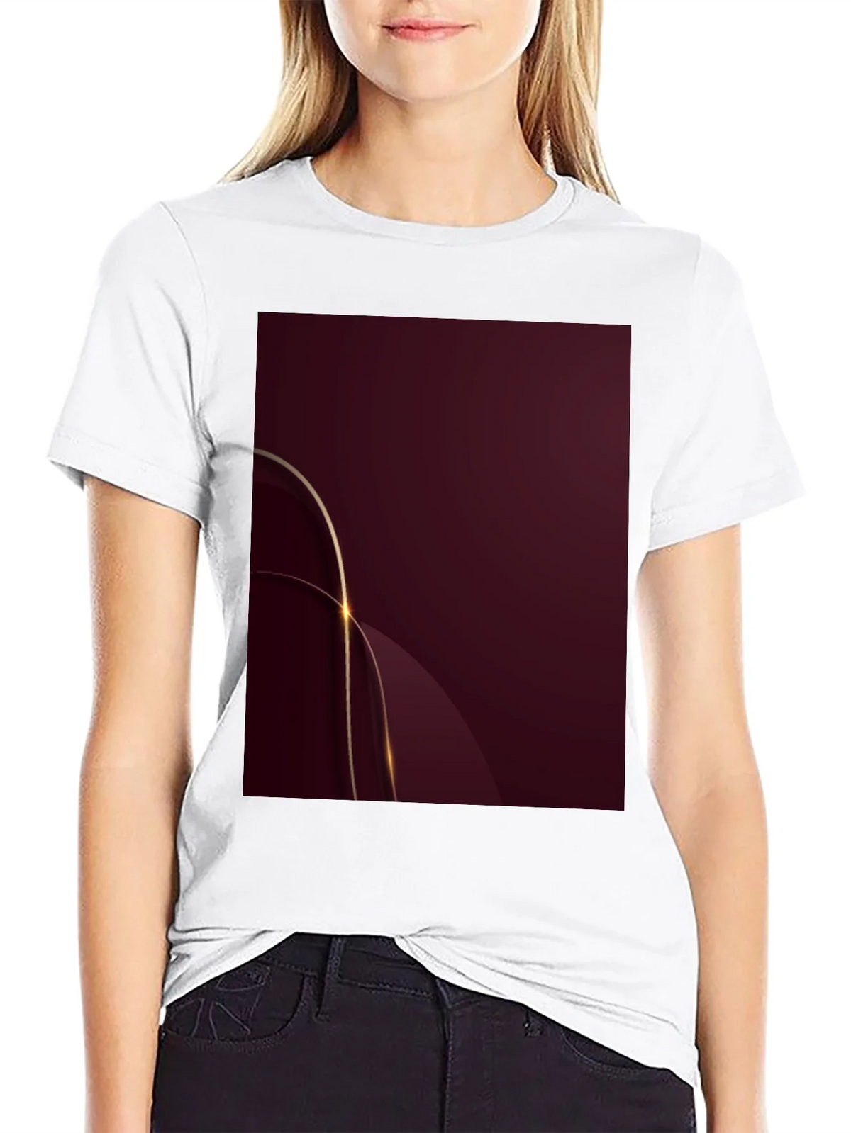 Stylish Black Tee with Abstract Burgundy & Gold Design