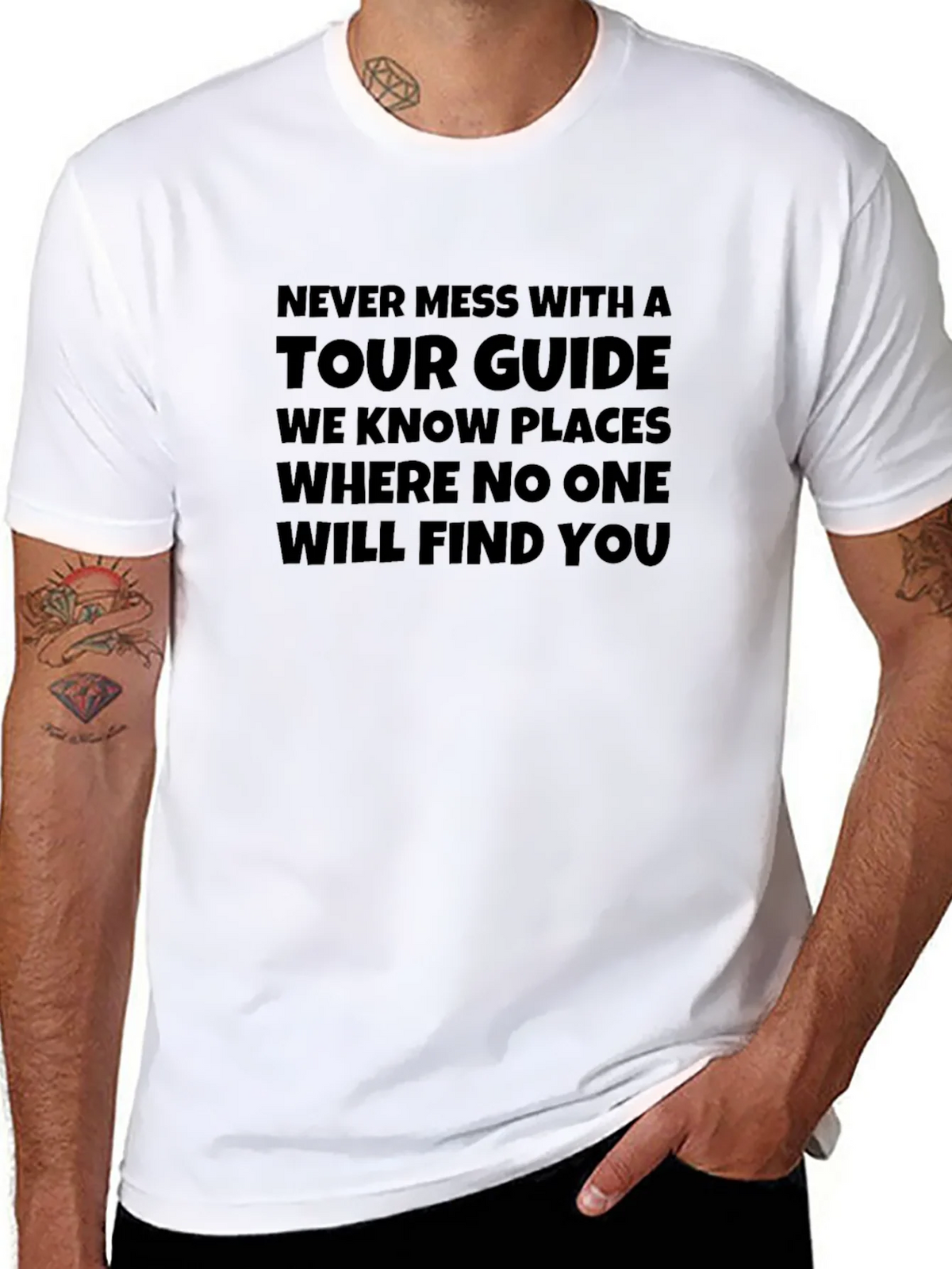 Tour Guide Humor Graphic Tee - Black Crew Neck