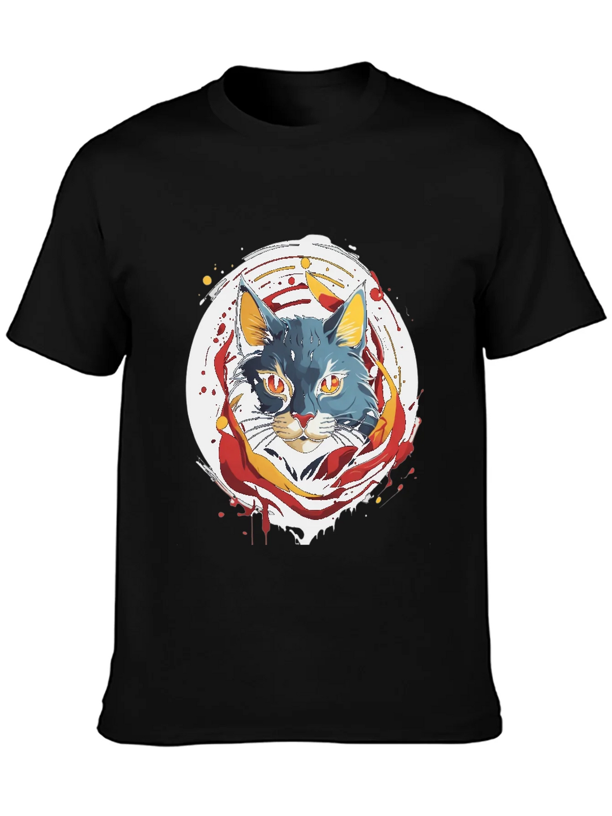 Artistic Cat Graphic Tee - Black