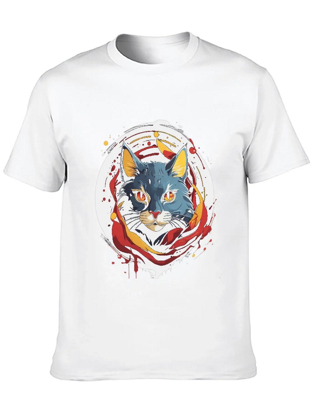 Artistic Cat Graphic Tee - Black