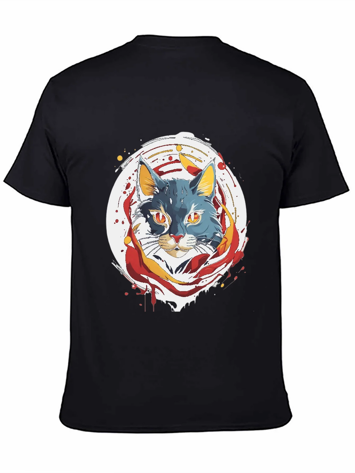 Artistic Cat Graphic Tee - Black