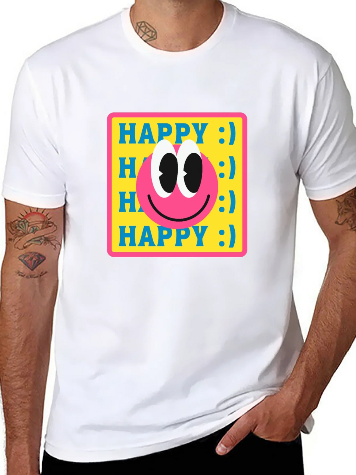 Happy Smiley Face Graphic Tee - Retro Style