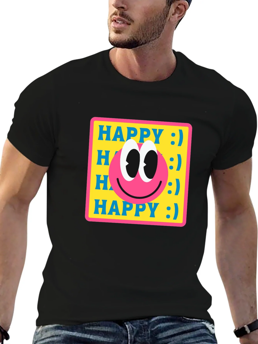 Happy Smiley Face Graphic Tee - Retro Style