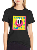 Happy Smiley Face Graphic Tee - Retro Style