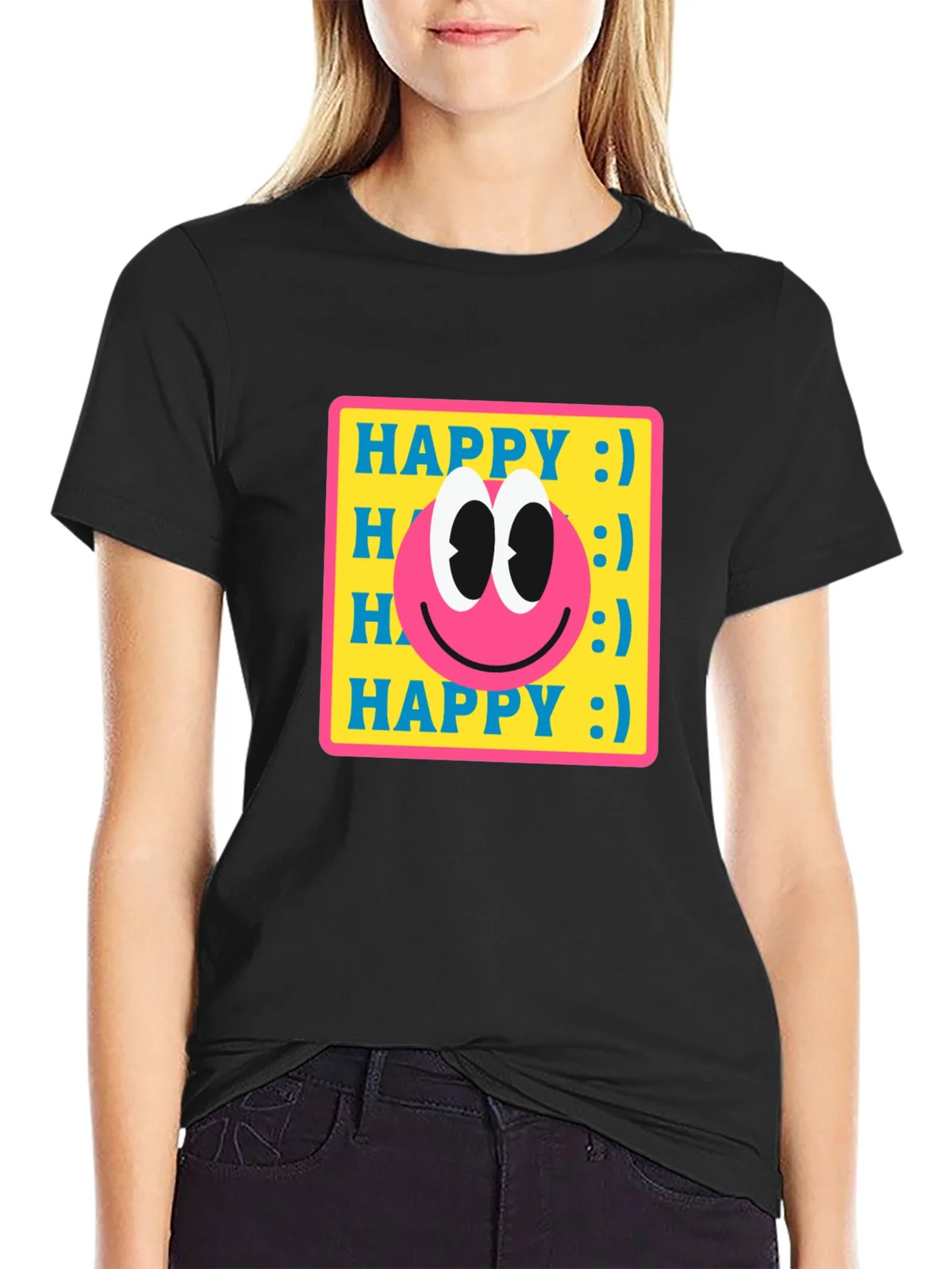 Happy Smiley Face Graphic Tee - Retro Style