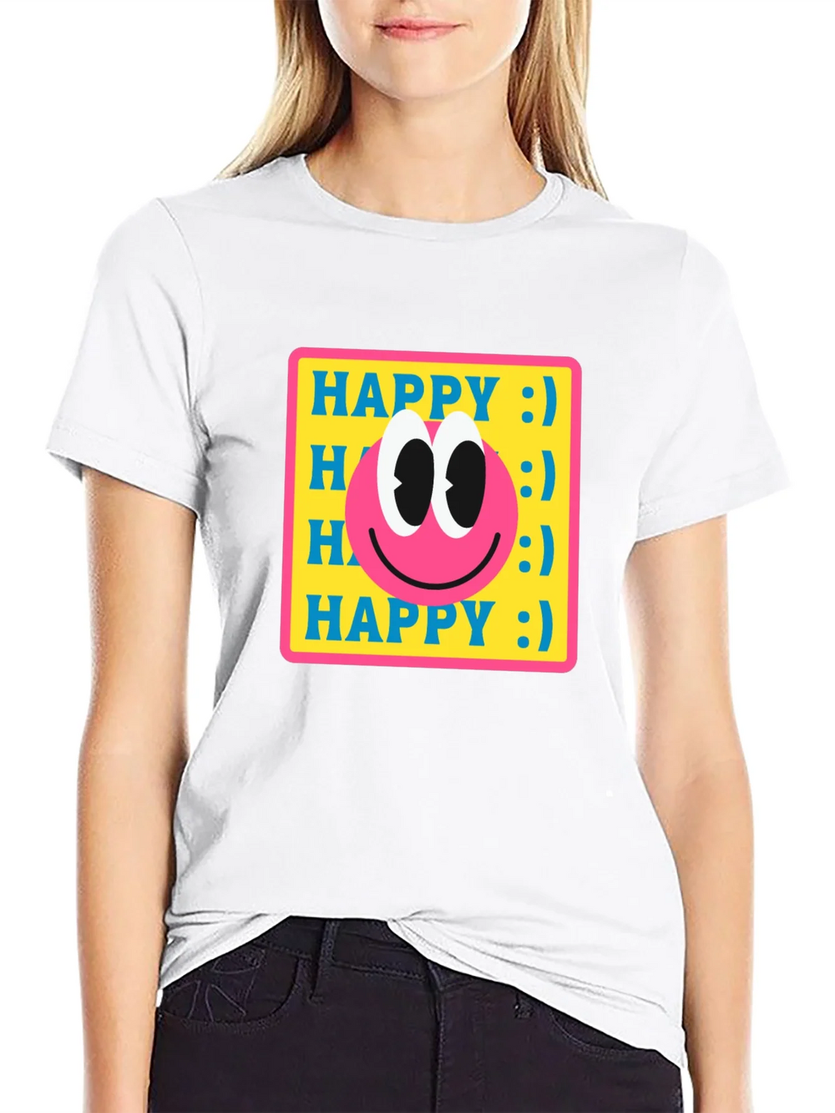 Happy Smiley Face Graphic Tee - Retro Style
