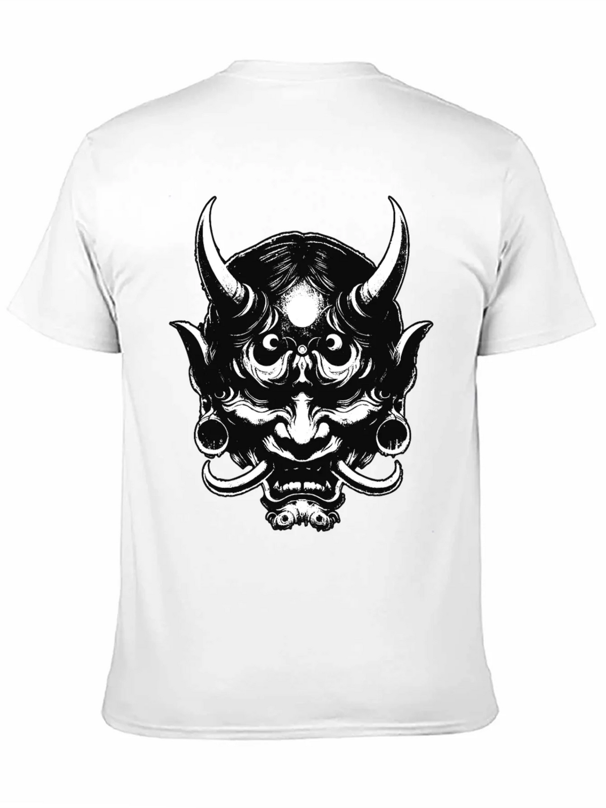 Mens Black Graphic Tee - Oni Mask Design