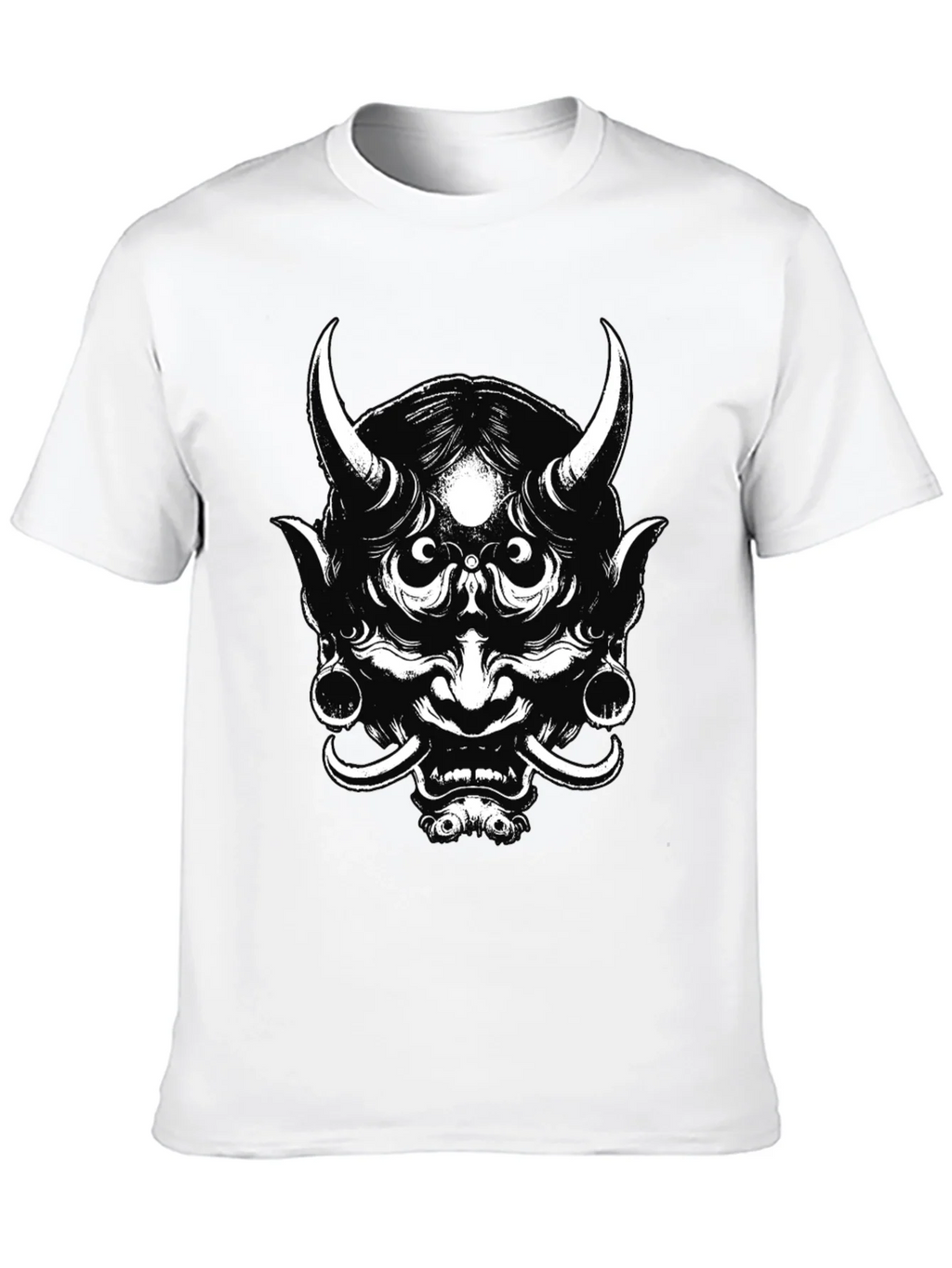 Mens Black Graphic Tee - Oni Mask Design