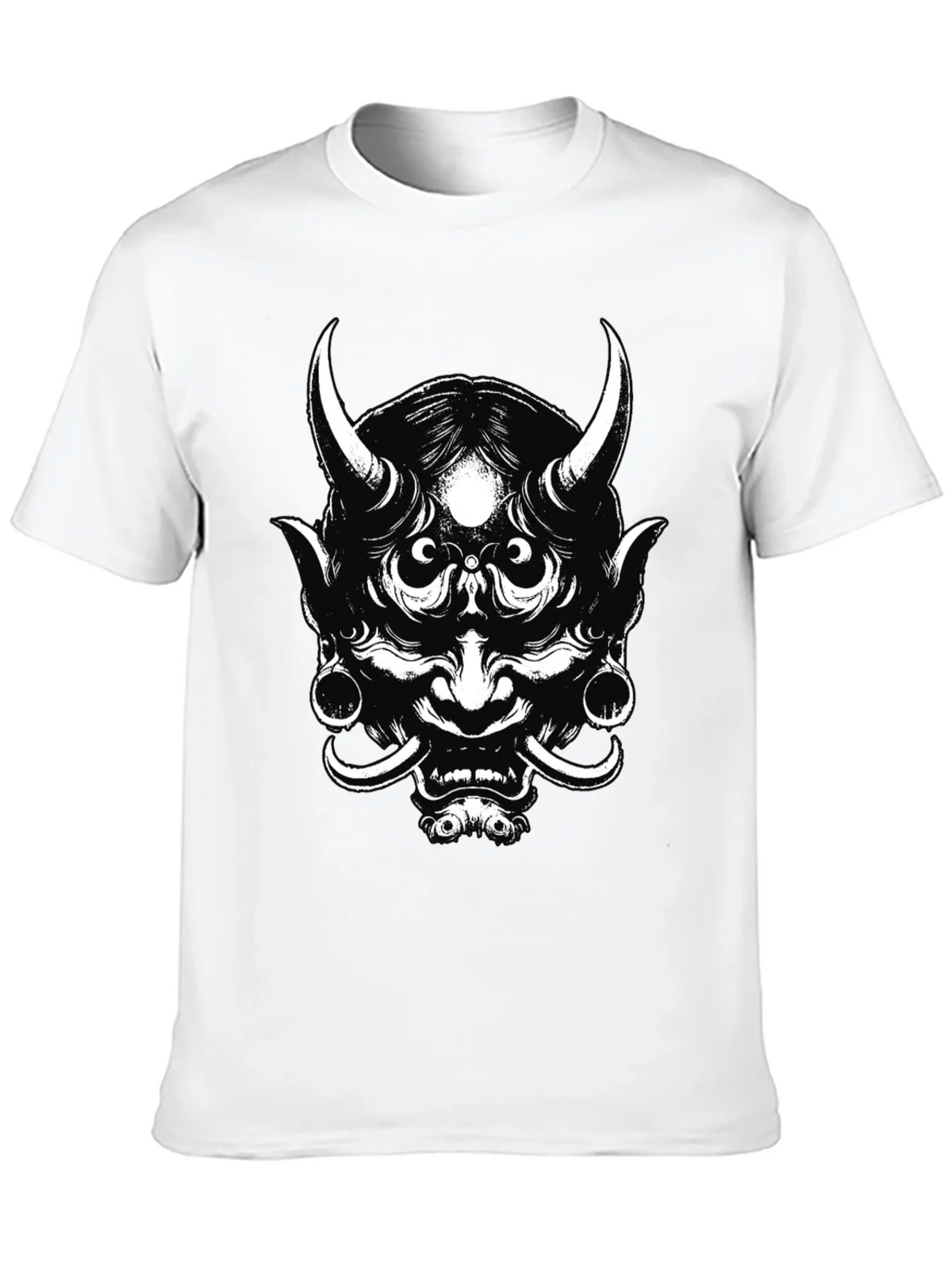Mens Black Graphic Tee - Oni Mask Design