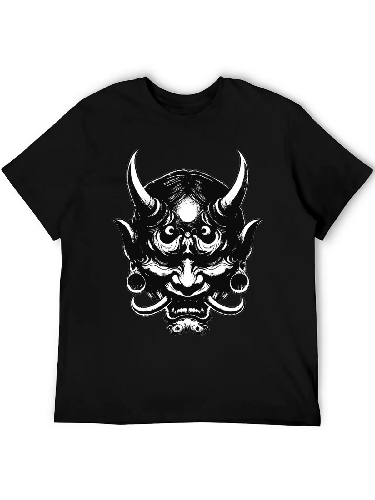 Mens Black Graphic Tee - Oni Mask Design