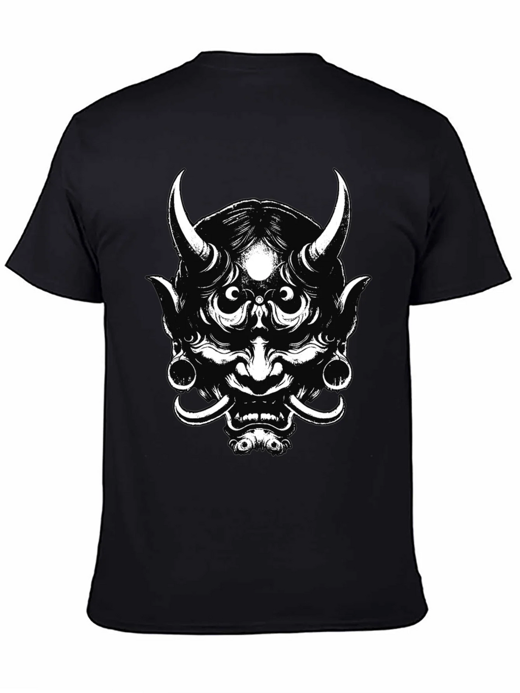 Mens Black Graphic Tee - Oni Mask Design