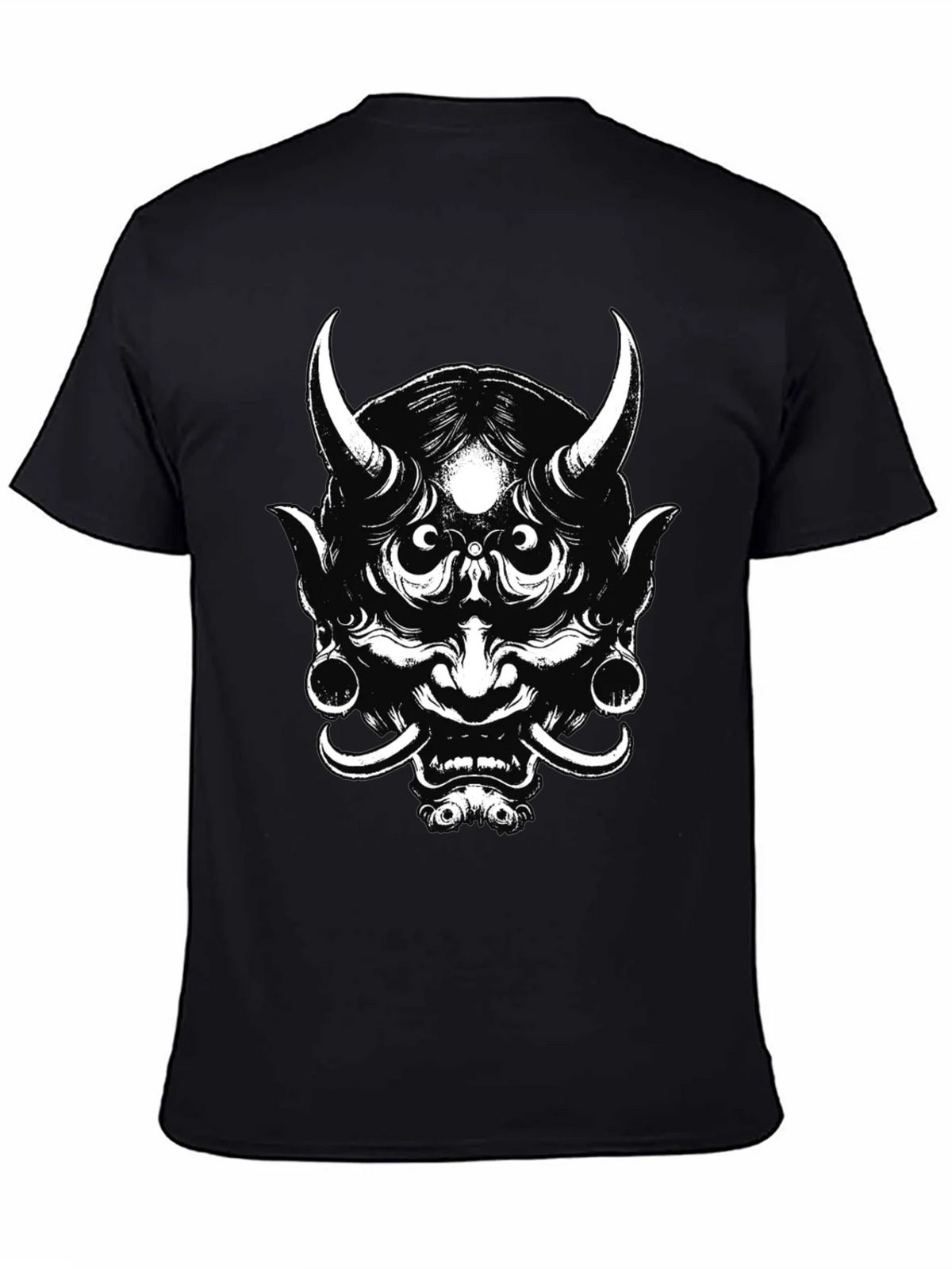 Mens Black Graphic Tee - Oni Mask Design