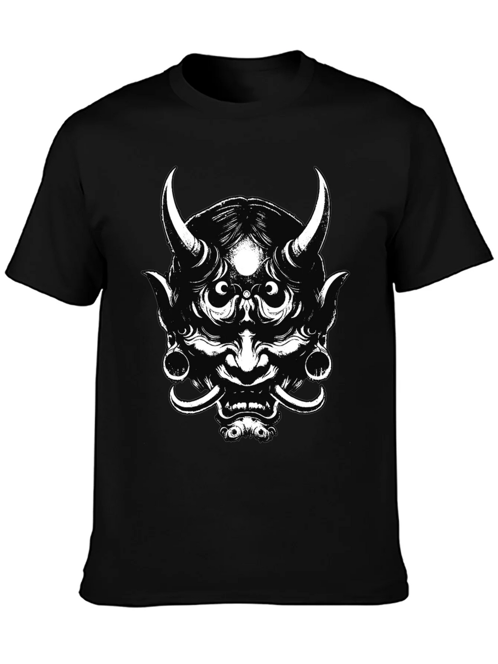 Mens Black Graphic Tee - Oni Mask Design