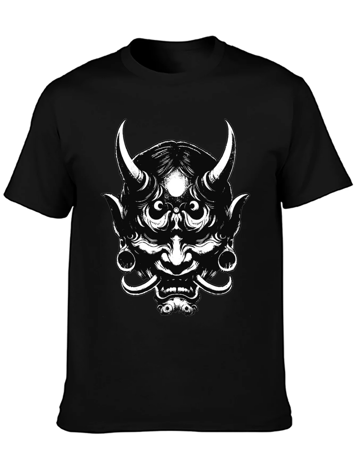 Mens Black Graphic Tee - Oni Mask Design
