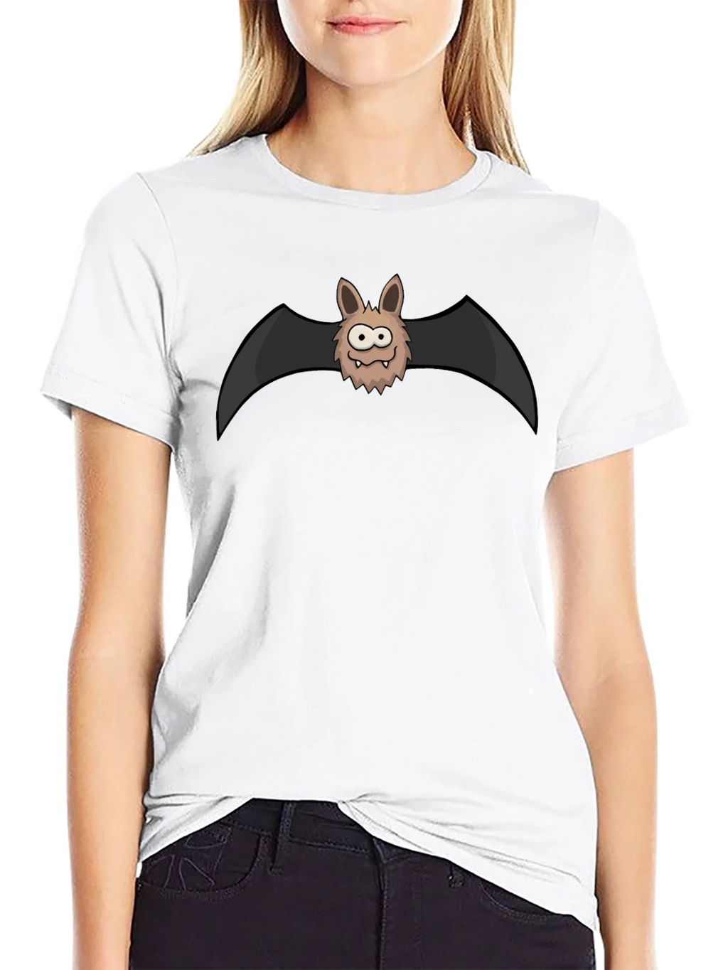 Funny Cartoon Bat Graphic Black T-Shirt