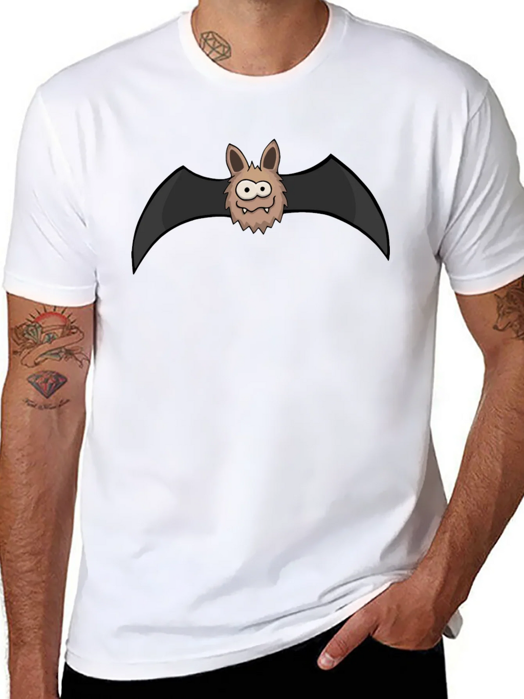 Funny Cartoon Bat Graphic Black T-Shirt