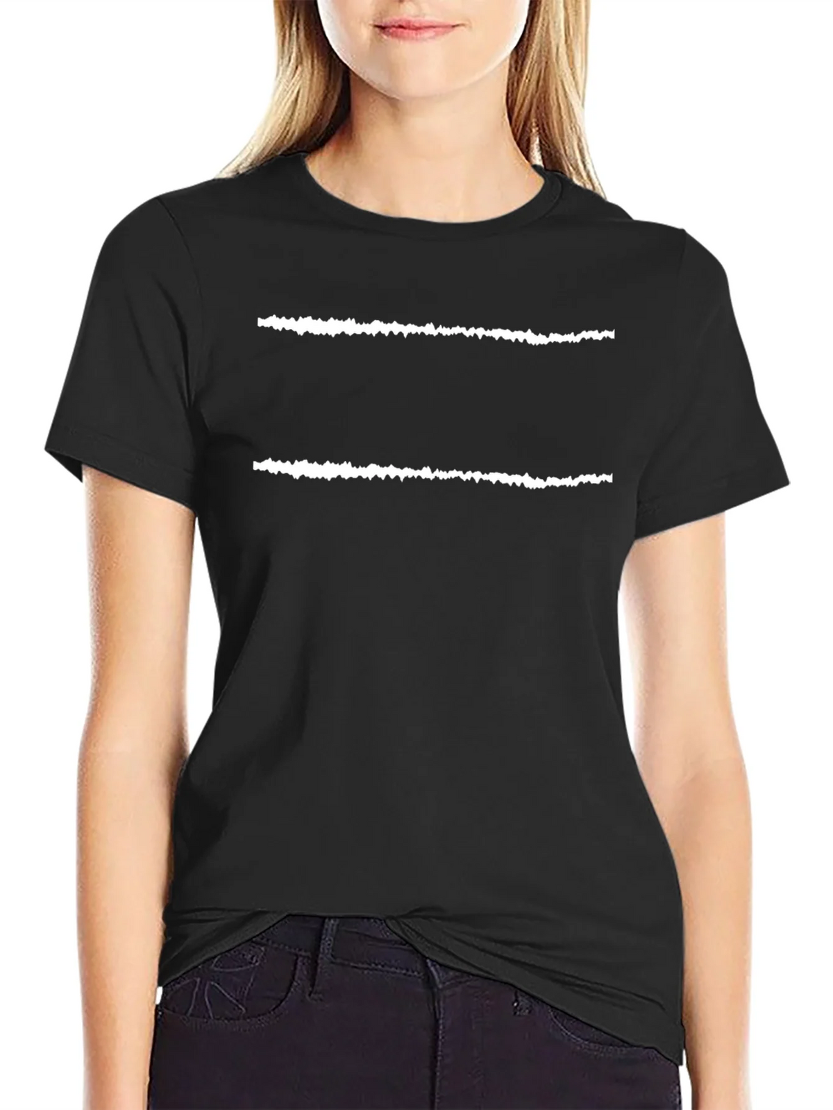 Mens Black T-Shirt with White Line Design