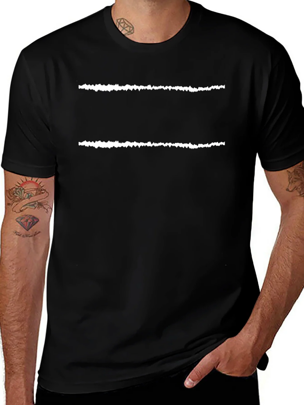Mens Black T-Shirt with White Line Design
