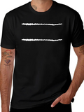 Mens Black T-Shirt with White Line Design