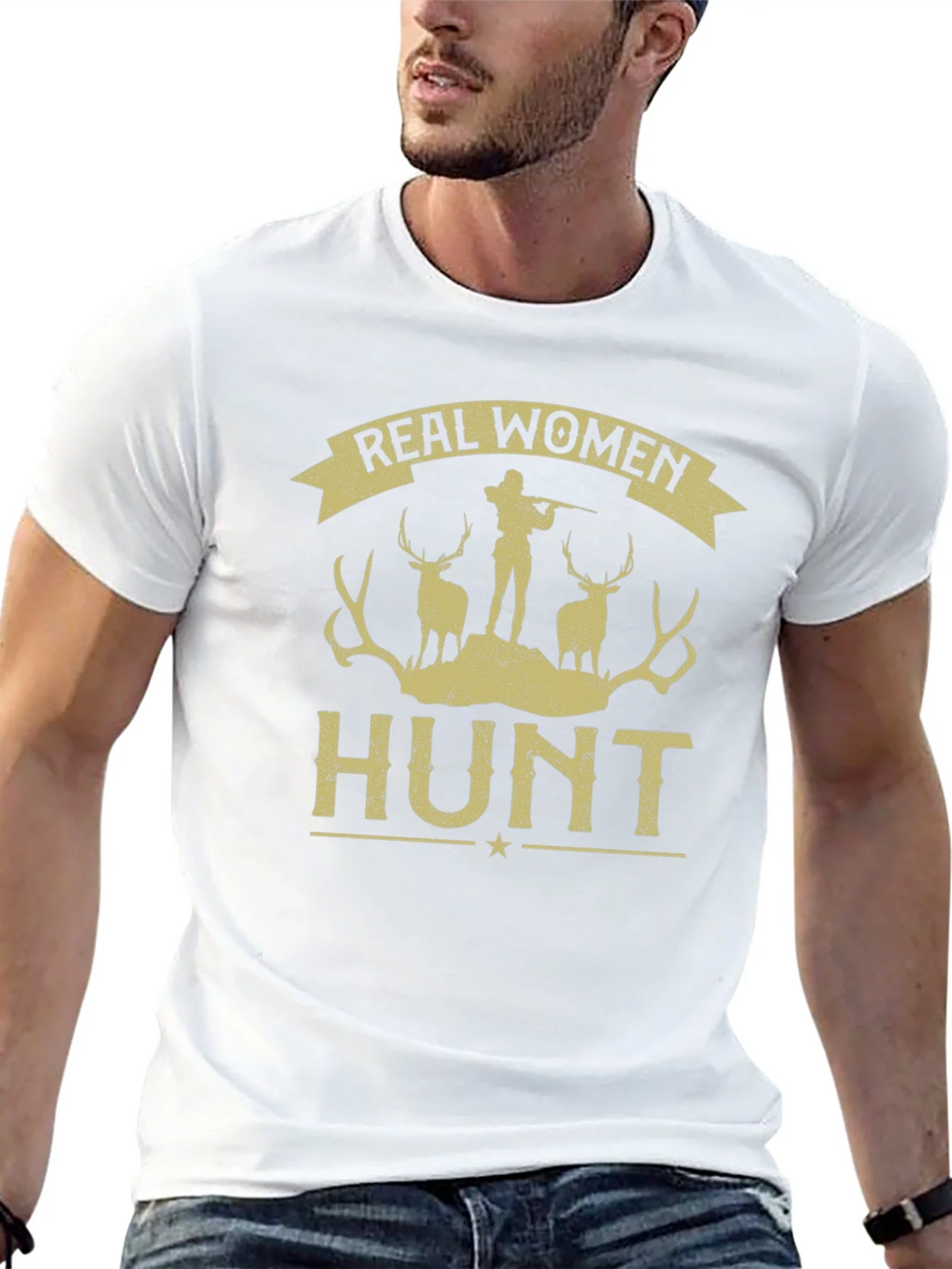 Real Women Hunt Graphic Tee - Black Cotton