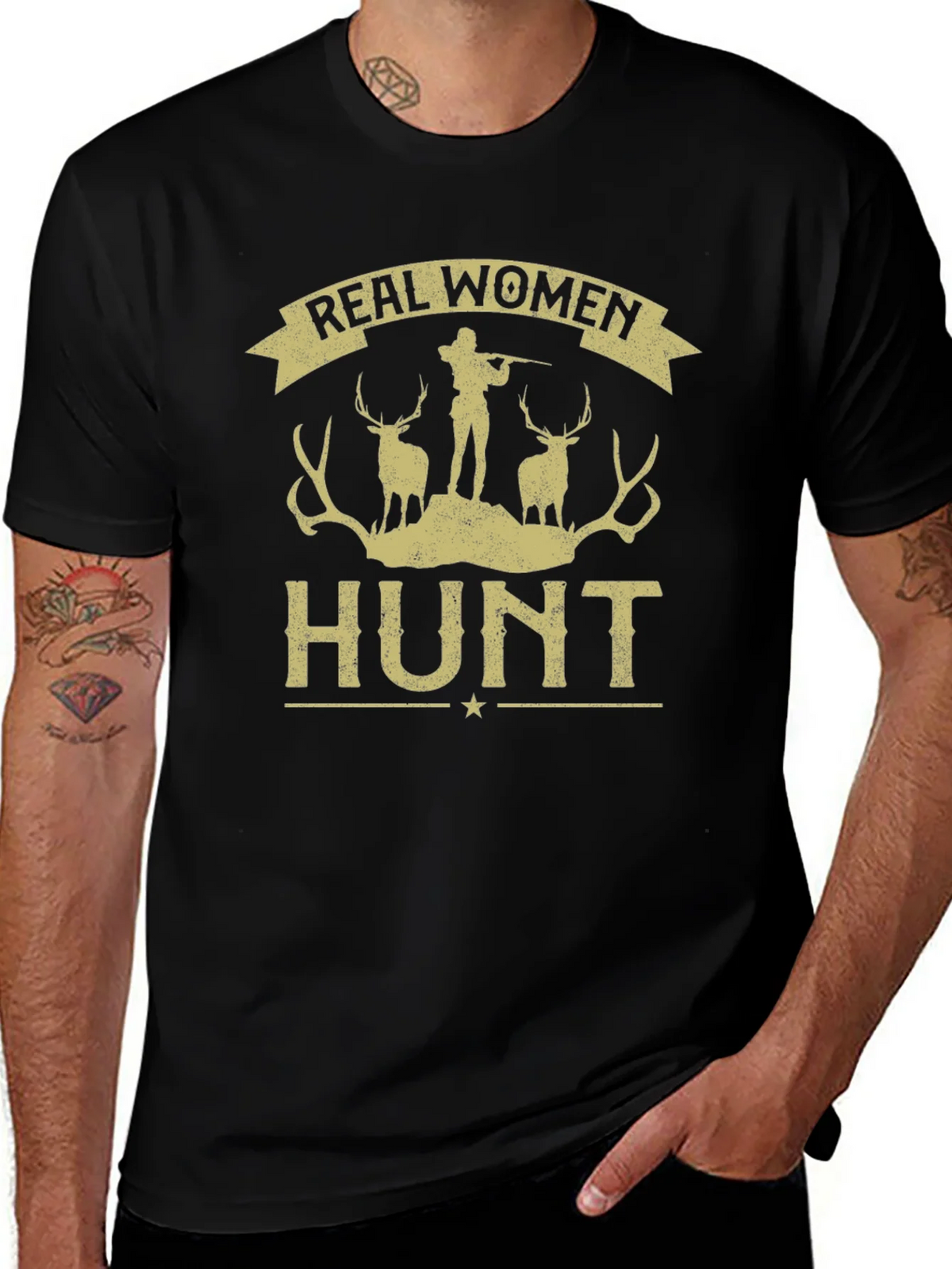 Real Women Hunt Graphic Tee - Black Cotton