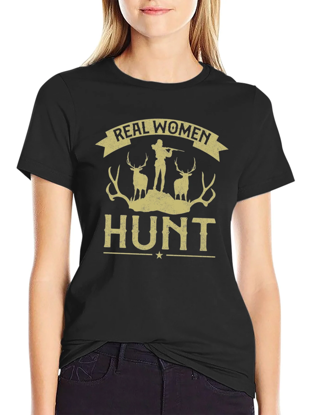 Real Women Hunt Graphic Tee - Black Cotton