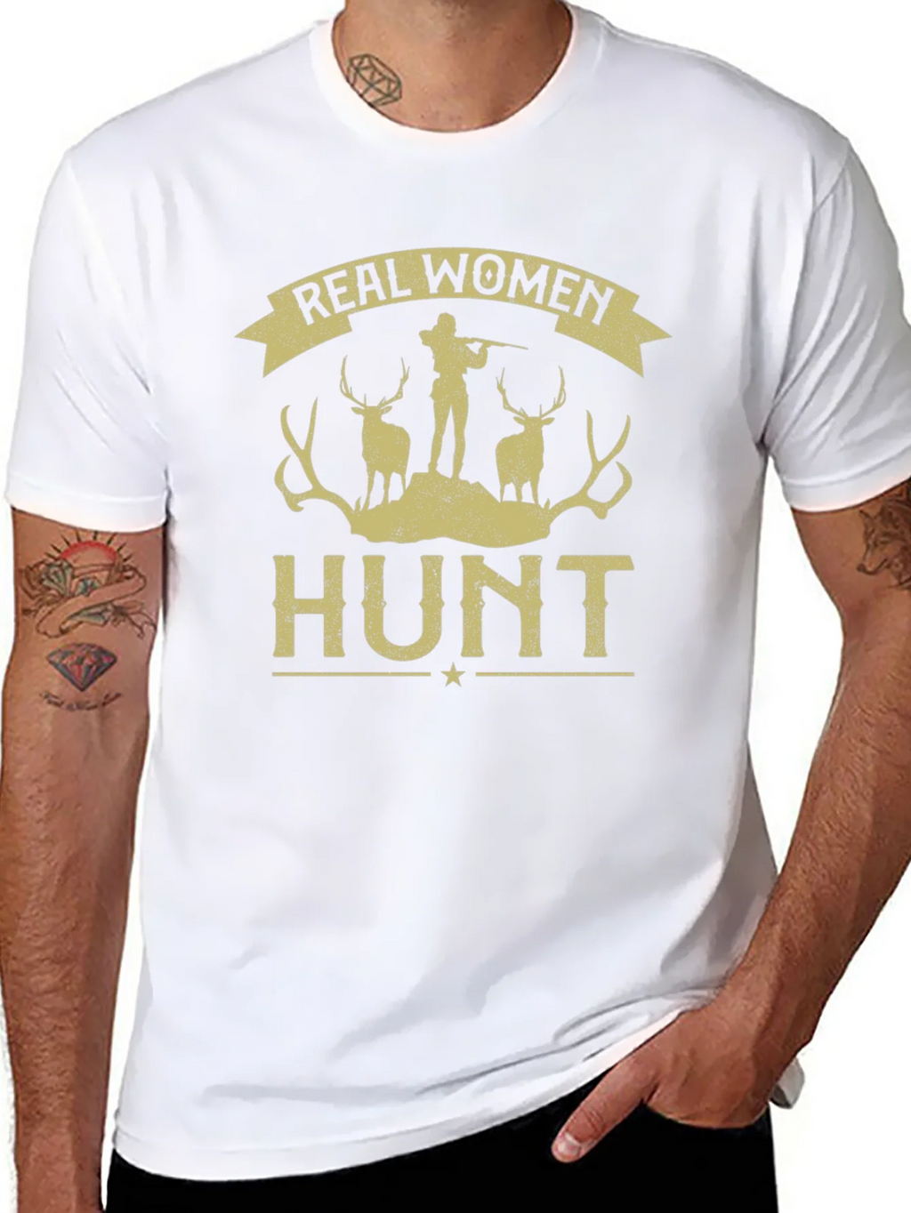 Real Women Hunt Graphic Tee - Black Cotton