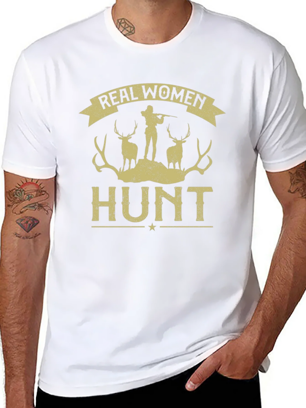 Real Women Hunt Graphic Tee - Black Cotton