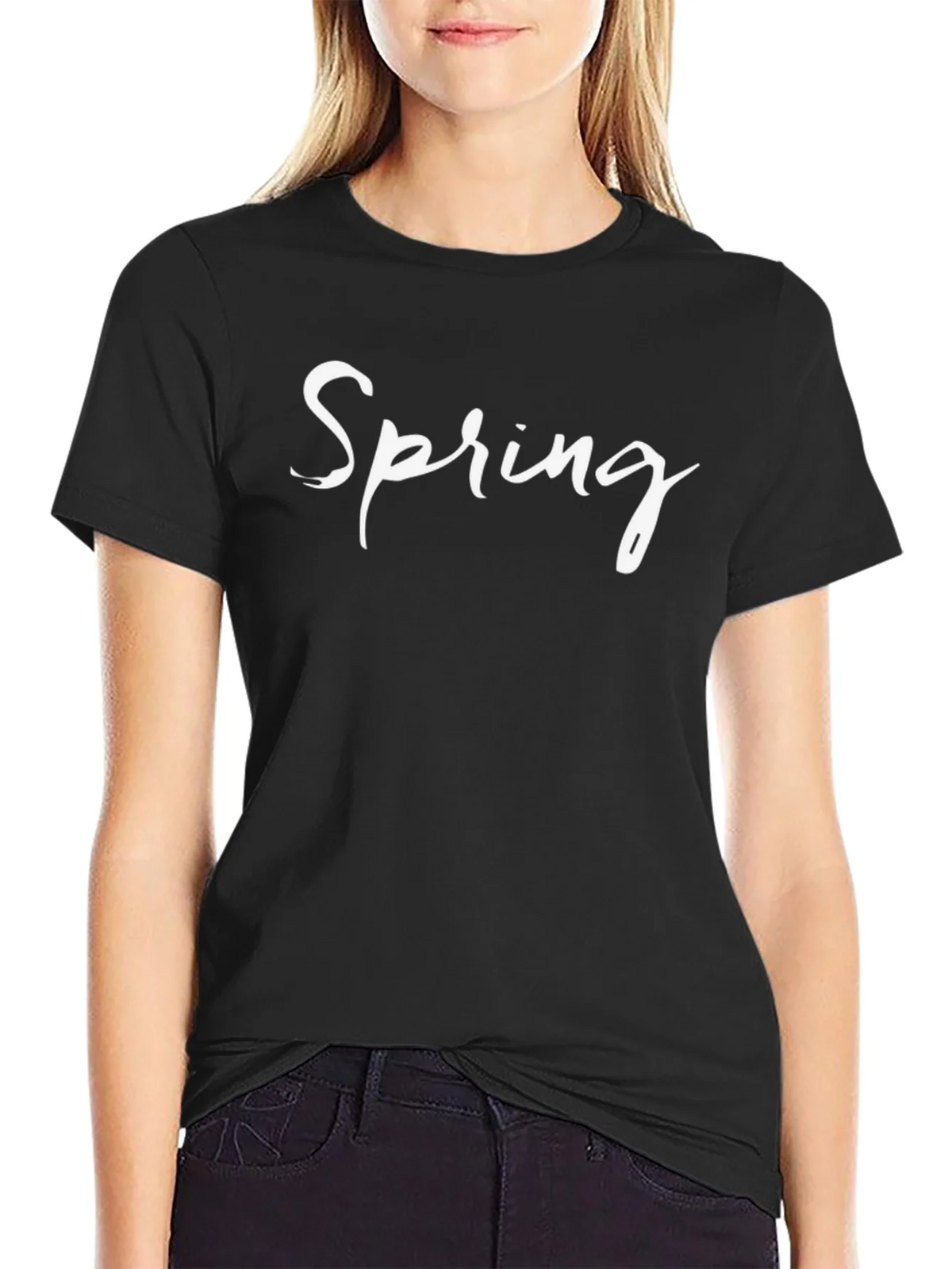 Spring Graphic T-Shirt - Black Casual Tee