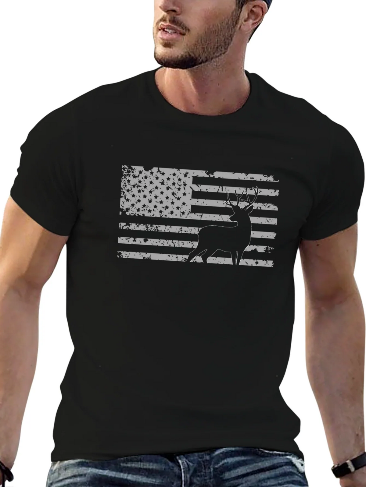 Deer Silhouette American Flag Graphic T-Shirt