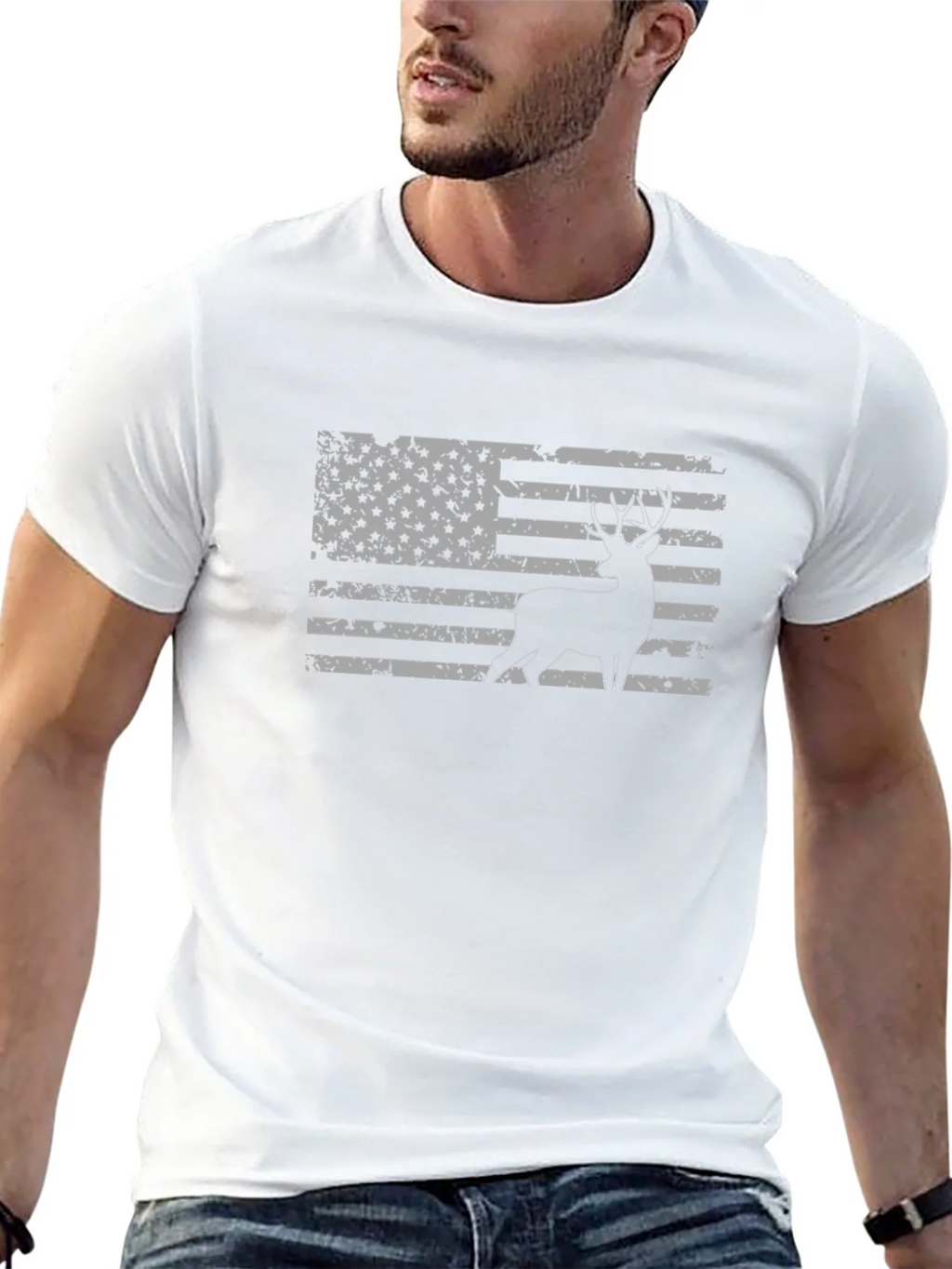 Deer Silhouette American Flag Graphic T-Shirt
