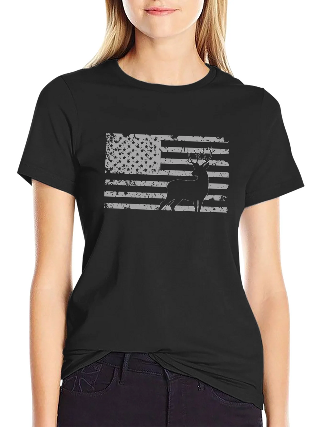 Deer Silhouette American Flag Graphic T-Shirt