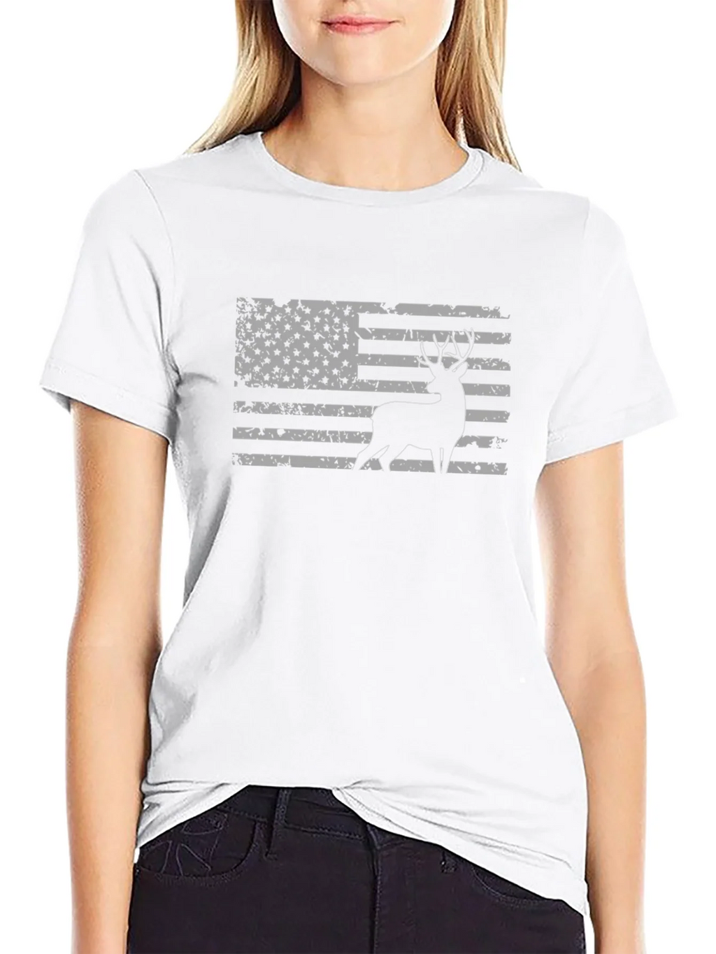 Deer Silhouette American Flag Graphic T-Shirt