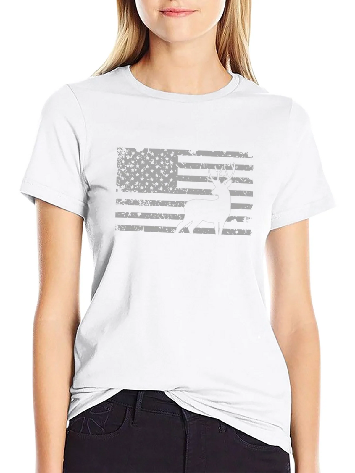 Deer Silhouette American Flag Graphic T-Shirt