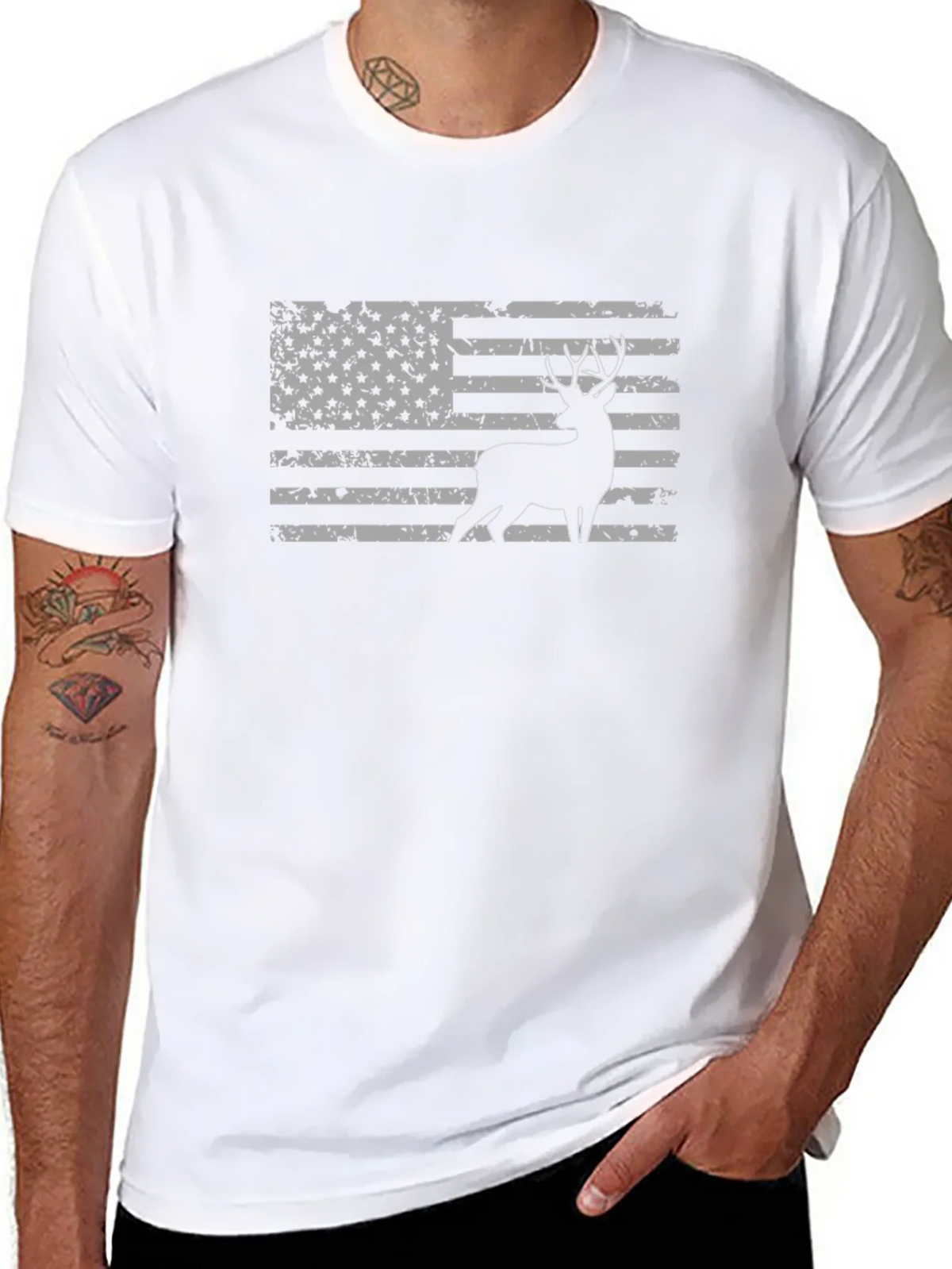Deer Silhouette American Flag Graphic T-Shirt