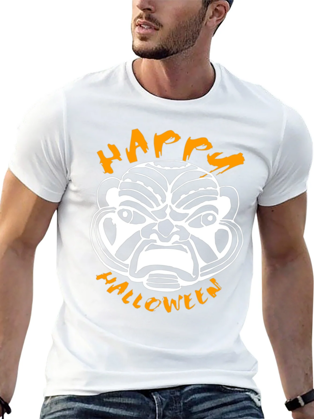 Happy Halloween Mask Graphic Tee - Black