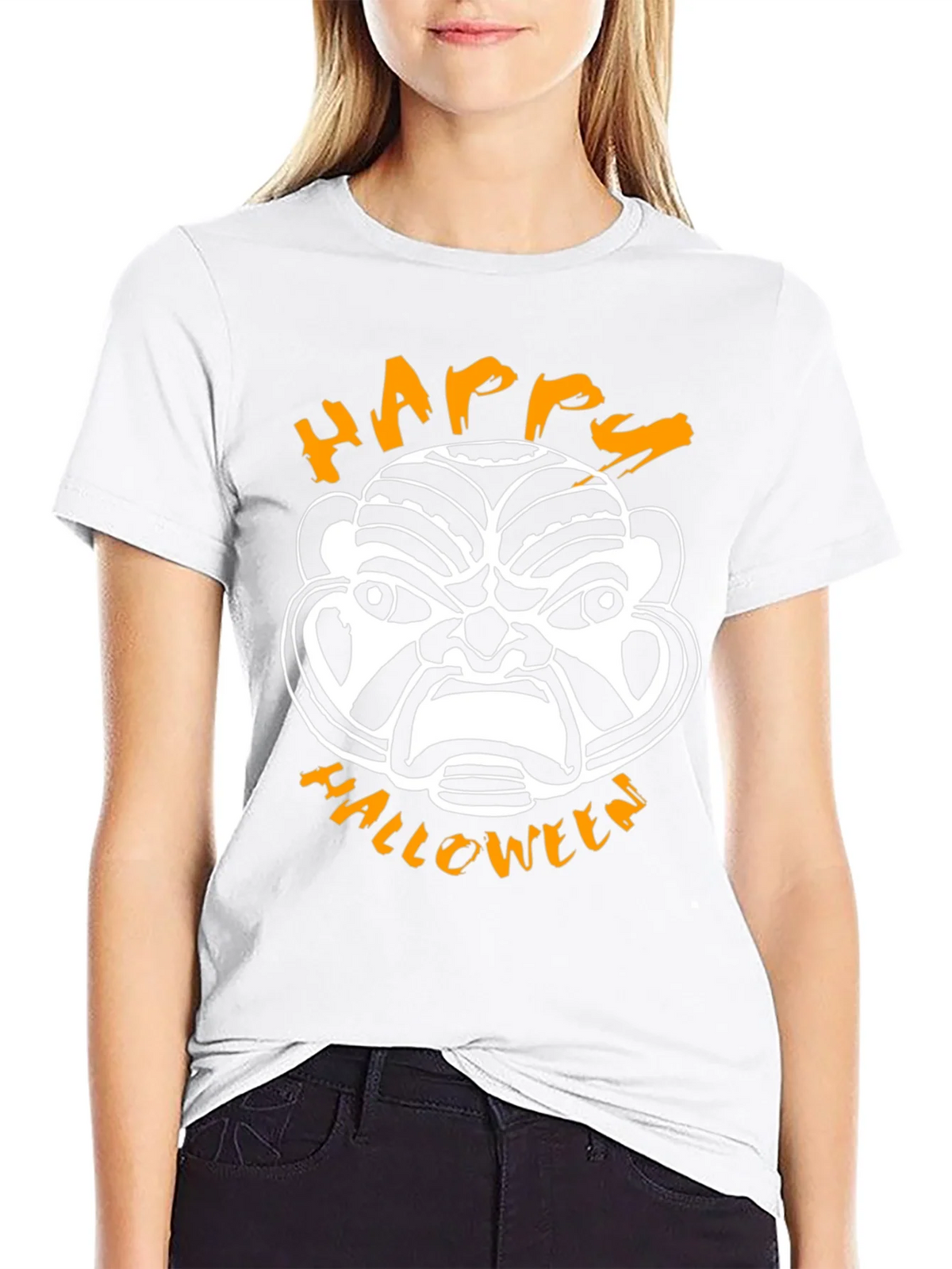 Happy Halloween Mask Graphic Tee - Black